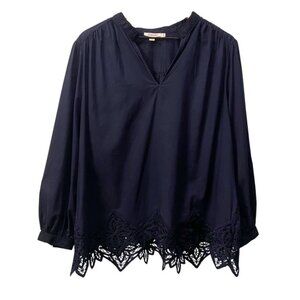 Chico's Lace Trim Blouse Top Size XL (16) Navy Blue